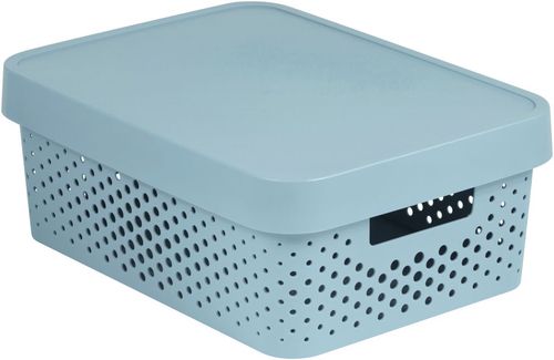 89651 Curver Úložný Box Infinity Dots s víkem, 11L, světle šedý