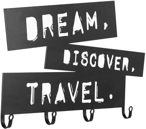 Nástěnný věšák se čtyřmi háčky, Dream, Discover, Travel